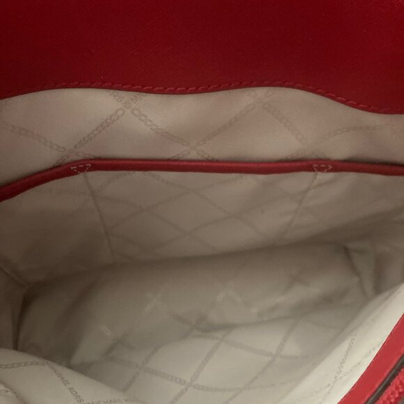 Michael Kors Bright Red Jet Set Front Pocket w/ Flap Closure Leather Tote - Picture 11 of 14